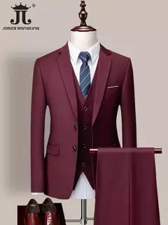 Imagem do Terno monocromático de três peças masculino, vestido de noiva monocromático para noivo, colete e calça, marca de luxo, negócios formais, 14 cores, M-6XL
