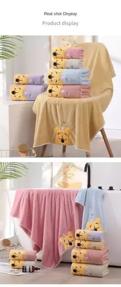 Winnie Bear Bath Towel Set para Crianças, Macio e Absorvente, Coral Velvet, Home Wash, Desenhos animados - Wolf Magazine