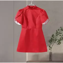 Mini vestido de nó de costas vermelho feminino, elegante com decote em O, manga curta, vestidos A, vestido feminino, nova moda, 2024 - comprar online
