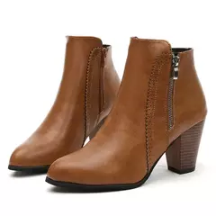 2024 novas senhoras de outono bota de salto grosso ao ar livre sapato antiderrapante retro zíper moda botas conforto sapatos femininos casuais botas na internet