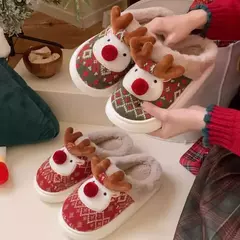2024 novos chinelos de algodão de natal para mulher bonito dos desenhos animados cervos antiderrapante meninas interior casa sapatos de chão moda festa slides