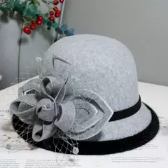 Chapéu Fedora com fita bowknot para mulheres, chapéus de feltro de lã jazz para senhoras, elegante vestido capela, boliche francês banquete, inverno e outono