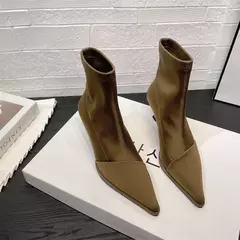 Elegante bota feminina de salto alto fino, dedo apontado de cetim, botins glamorosos elásticos, elegância curta, nova - comprar online
