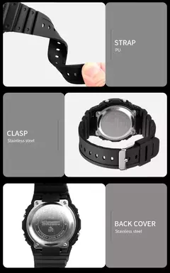 Imagem do SKMEI-Relógios de pulso militares impermeáveis para homens, 1628 relógio esportivo, display LED, relógio masculino, contagem regressiva digital, 1988