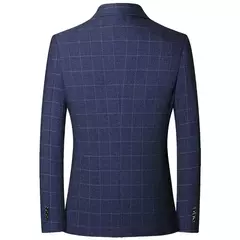 Blazers xadrez azul casual slim fit masculino, jaquetas de negócios, roupas formais, casacos masculinos, novos, primavera, outono, tamanho 4XL - loja online