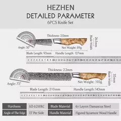 Hezhen 5 a 6pc conjunto de faca cozinha profissional damasco super aço chef paring santoku afiada cozinhar cozinha com suporte magnético - loja online