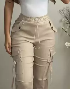 Calça cargosa com cordão longo feminina, calça algemada com cordão, moda casual diária, design versátil de bolso de rua, Primavera, 2022 na internet