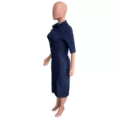Vestido feminino de comprimento médio com botões elásticos, saia jeans, saia de quadril, manga curta, tendência, outono - Wolf Magazine