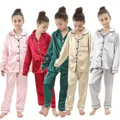 Conjunto de pijamas de cetim de seda infantil pijamas de bebê pijamas pijamas cor sólida, terno infantil, meninos, meninas, outono - comprar online