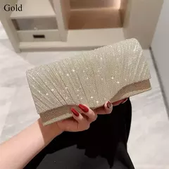 Bolsas de cetim luxuosas para mulheres, bolsa de embreagem banquete lantejoulas, ouro e prata, bolsa para festa de casamento, corrente elegante