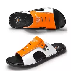 Imagem do Chinelos de couro antiderrapante masculino, sapato de praia resistente ao desgaste, chinelos casuais, sandálias de verão, novo