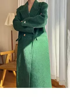 Casaco de alpaca de lã feminino, jaquetas de lã, trespassado duplo, gola de terno, solto, Casacos longos, senhora do escritório, outono, inverno, 2022
