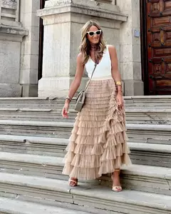 Vestido de Baile Sólido Feminino, Saia Longa, Cintura Alta, Plissada, Elegante senhoras, Malha Selvagem, Saias Maxi de Namoro, Novo, Gota, 2022