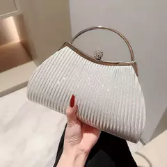 Bolsa de noite plissada para mulheres, alça superior, glitter dia clutch, jantar de casamento feminino vestida bolsa clipe de diamante, ouro - Wolf Magazine