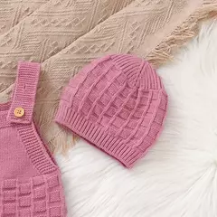 Macacão e chapéus de malha sem mangas para bebês recém-nascidos, macacões infantis, conjunto de roupas infantis, primavera, outono, inverno, 2 peças, 0-18m na internet