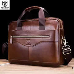 BULLCAPTAIN Maleta Ombro Messenger Bags dos homens de couro genuíno de 14 polegadas Laptop Bag Maleta dos homens Office Business Handbag