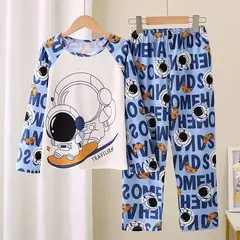 Pijamas de seda de leite de manga longa das crianças design dos desenhos animados roupas para casa adequado primavera verão estilo fino roupas de ar condicionado - loja online