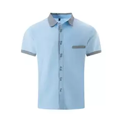 Camisa xadrez listrada de manga curta masculina, vestido social, botão para cima, casual de negócios, slim fit na internet