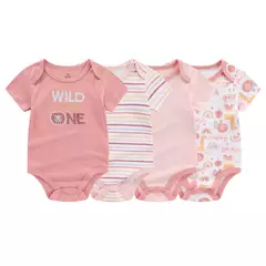 Imagem do Kiddiezoom-bodysuit manga curta para menino e menina, 100% algodão, roupas recém-nascidas, desenhos animados, 4 peças, verão