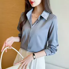 Camisa coreana de manga comprida feminina, top sólido de chiffon, moda feminina, escritório, primavera, verão, C242 - loja online