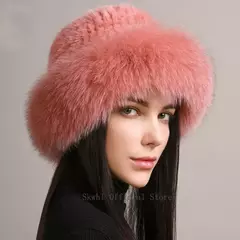 Chapéu de pele de vison genuíno para mulheres gorro de malha natural de luxo chapéu de malha artesanal pele de raposa real moda inverno quente, novo - Wolf Magazine