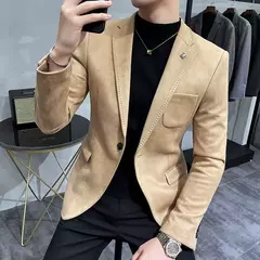 Homens Deerskin Velo Jaqueta Terno Casaco Blazer Negócios dos homens Lazer Slim Fit Marca Moda de Alta Qualidade Único Botão Terno Casaco