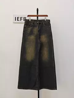 Imagem do Iefb-Jeans lavado vintage masculino, calças jeans de perna larga, calças masculinas soltas, moda casual de rua angustiada, verão, versátil, 9C354