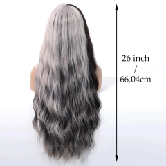 Halloween 26 polegadas cor preta e branca, franja de faixa de onda de água, peruca sintética de alta qualidade para mulheres, para festas, cosplay, etc. - comprar online