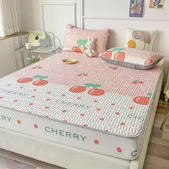 Esteira espessa de látex natural para cama, sensação fresca, seda gelada, capa e fronha, macio respirável, resfriamento, verão - loja online