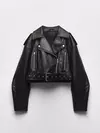 Ailegogo-Jaqueta curta feminina de couro PU falso com cinto, casaco de motociclista, lapela com zíper feminino, outwear solto, primavera, outono