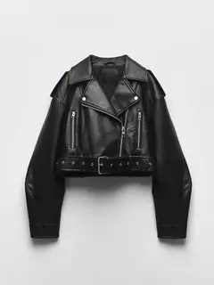 Ailegogo-Jaqueta curta feminina de couro PU falso com cinto, casaco de motociclista, lapela com zíper feminino, outwear solto, primavera, outono