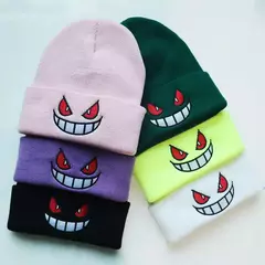 Imagem do Boca olhos bordados elasticidade desenhos animados gorro inverno manter quente moda outono friso mulher masculino chapéu de malha crânio boné
