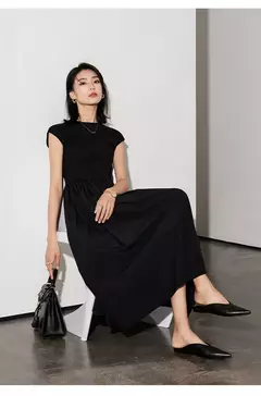 LILYMOON-vestido longo de emenda francês, saia de cintura alta, preto, fino, temperamento, cem, moda, verão - loja online