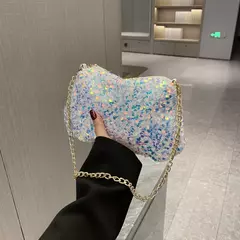 Imagem do Lantejoulas crossbody saco de corrente simples ins cor sólida lantejoulas bolsa de ombro axilas bolsa de telefone noite sacos de embreagem bolsa