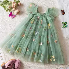 Vestido de malha bordado feminino, Alça de fada, Asas de arco traseiro, Princesa, Aniversário, Doces Bebés, Verão - comprar online