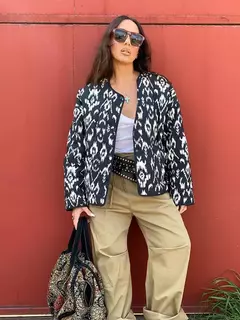Casaco de algodão estampado de peito único feminino, bolsos elegantes, jaqueta de mangas compridas, streetwear com gola O, moda senhora, outono, inverno, 2024 - loja online