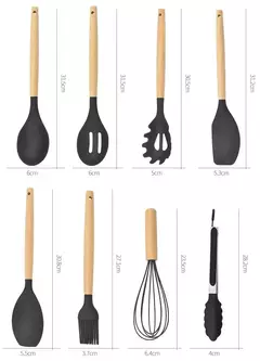 Conjunto de utensílios de cozinha com cabo de madeira, cozinhar ferramentas, utensílios de cozinha, pá, colher, prático, comestível, madeira, 12pcs - loja online