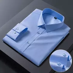 Imagem do Homens de Manga Longa Stretch Camisas, Anti-Rugas Camisas, Slim Fit, Blusa de Negócios Sociais, Branco, Novo, S-8XL