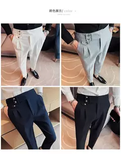 Imagem do Calça formal de botão de cintura alta estilo britânico masculina, terno casual empresarial, calça de escritório, monocromática, alta qualidade, nova, primavera