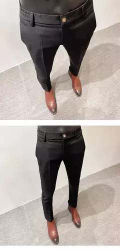 Calça casual de negócios slim fit monocromática masculina, terno de linho de alta qualidade, de escritório formal, social, plus size 38