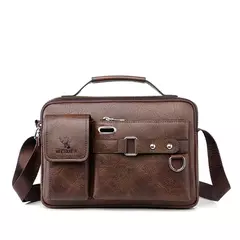 Bolsa mensageiro tiracolo de couro masculina, maleta de ombro empresarial, bolsa casual de viagem de grande capacidade, nova moda - loja online
