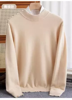 Pulôver de malha de lã de gola meia alta masculino, suéter quente de cor sólida, blusa casual de negócios 100% lã, outono inverno na internet