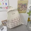 Mochila estudantil retrô com zíper, grande capacidade, mochilas de lona xadrez, mochila feminina