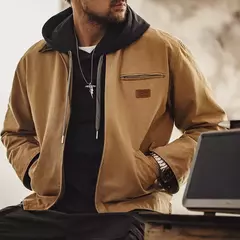 Maden J001 - Casaco de Caça Régua Detroit para Homem de Outono, Tecido de Lã Retro, Bolsos de Algodão Resistente, Design de Colarinho Lapel e Fechadura Ziper - Wolf Magazine