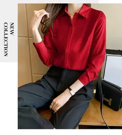 Primavera e Verão das Mulheres Manga Longa Commuter Profissional Sólida Chiffon Camisa Mulheres Tops Blusa Mulheres Camisas De Mujer C348 - loja online