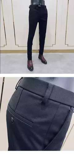 Calças justas de estiramento formal masculinas, calças casuais, roupa de cor sólida, calças de terno fashion na internet