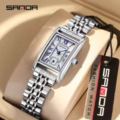 Imagem do SANDA-relógio de couro com mostrador retangular para mulheres, marca superior, design de moda, design elegante, resistente à água, quartzo, movimento, vestido de negócios, novo, quente