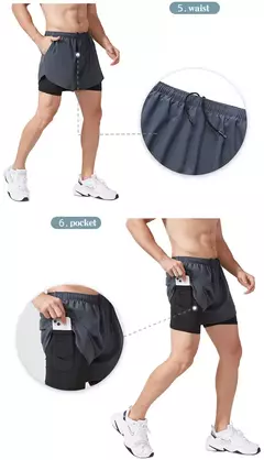 Calção de corrida de camada dupla de secagem rápida masculina, fitness, preto, esporte, treino, musculação, calça curta, novo