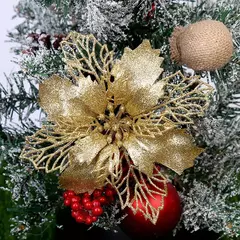 (10pcs) artificial árvore de natal flor glitter decorações enfeites de natal presente de ano novo - loja online
