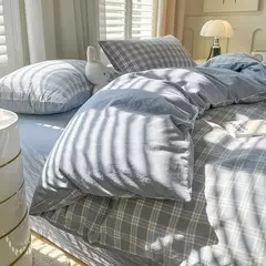 Conjunto de edredão reticulado com lençol e fronhas, roupa de cama quente, grade, completa, queen size, sem enchimento, novo, 2022, duplo - comprar online